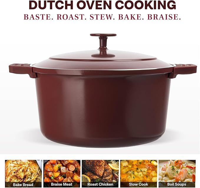 Gotham Steel 5 Qt Lightweight Dutch Oven Pot with Lid & Holders, Ceramic Non Toxic, Oven Safe & Even Heat Retaining Dutch Oven for Bread Baking Sourdough, Soup, Casserole, 70% Lighter than Cast Iron