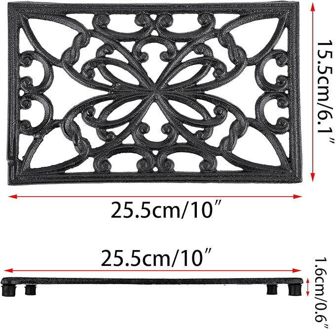 Sumnacon Rectangle 10 x 6.1 Inch Cast Iron Trivet - Rustic Heat Resistant Metal Trivet for Hot Dish Pot Pan Teapot, Vintage Sturdy Hot Plate Pad for Kitchen Dining Countertop Table