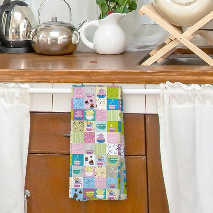 Trendy Teacups Kitchen Dish Towels, Coffee Cups Teapots Kitchen Decor, Retro French Garden Tea Lover Gifts for Women Men, Tea Time Hand Towels Kitchen Bathroom Tea Towels Decorations, 16x24inch