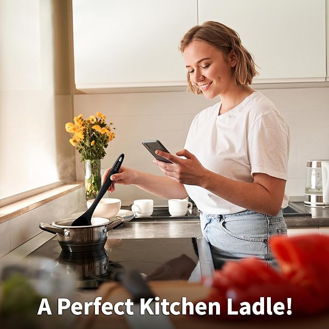 Zulay Kitchen Soup Ladle – Ergonomic, Heat-Resistant & Versatile for Serving Soup, Chili, Gravy & More - Black