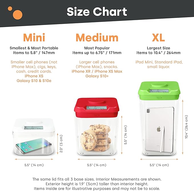 Kitchen Safe kSafe Time Locking Container, Medication Lock Box, Break Bad Habits - Quit Smoking, Snacking, Drinking & Gaming Addiction, Phone Jail, Family Time (Medium, White Lid + 5.5” Clear Base)