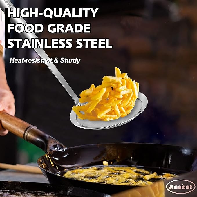 Anaeat Stainless Steel Fat Skimmer Spoon - Set of 3 Professional Kitchen Fine Mesh Food Strainer and Hot Pot Skimmer with Long Handle for Skimming, Cooking, Frying, Grease, Gravy and Foam (3"+4"+4.7")
