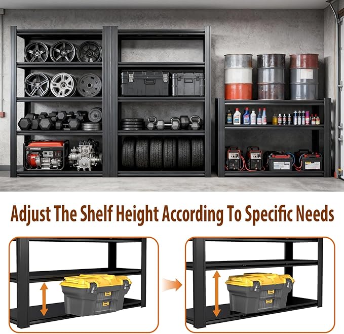 Heavy Duty Storage Shelves Unit, Adjustable Metal Garage Shelving,3500LBS Garage Storage Industrial Shelves,Storage Racks,Steel Shelf Suitable for Shop,Warehouse,Basement