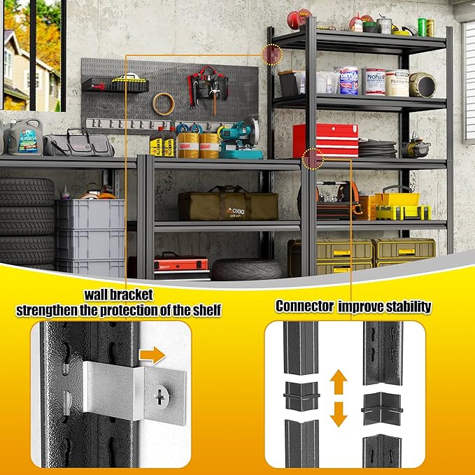 Storage Shelves, Garage Metal Shelving Unit, Adjustable, Double-Layer Column with Reinforced Ribs, Heavy-Duty, Capable of Bearing 3000 lbs, Suitable for Garage, Warehouse, Kitchen Storage