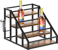 Coffee Syrup Rack Organizer, Spice Racks, Syrup Bottle Holder Stand for Coffee Bar, 4-Tier 16 Bottles Storage Shelves for Syrup, Wine, Dressing for Kitchen Countertop, Rustic Brown & Black