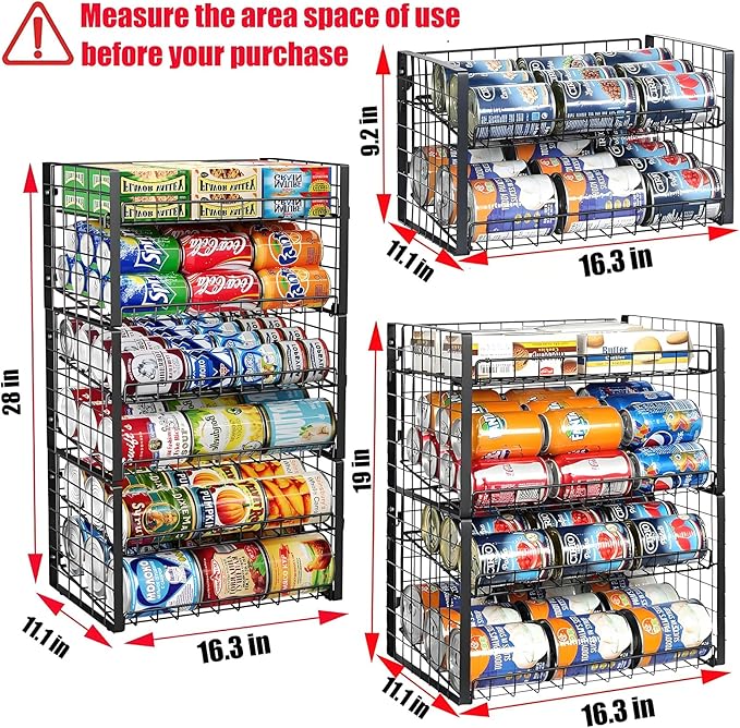 JKsmart 2-Tier Stackable Rack Organizer for Pantry, Adjustable Dispenser Holds Up to 90 Cans, Storage Holder for Various Ounces of Canned Drinks, Black, 3 Pack
