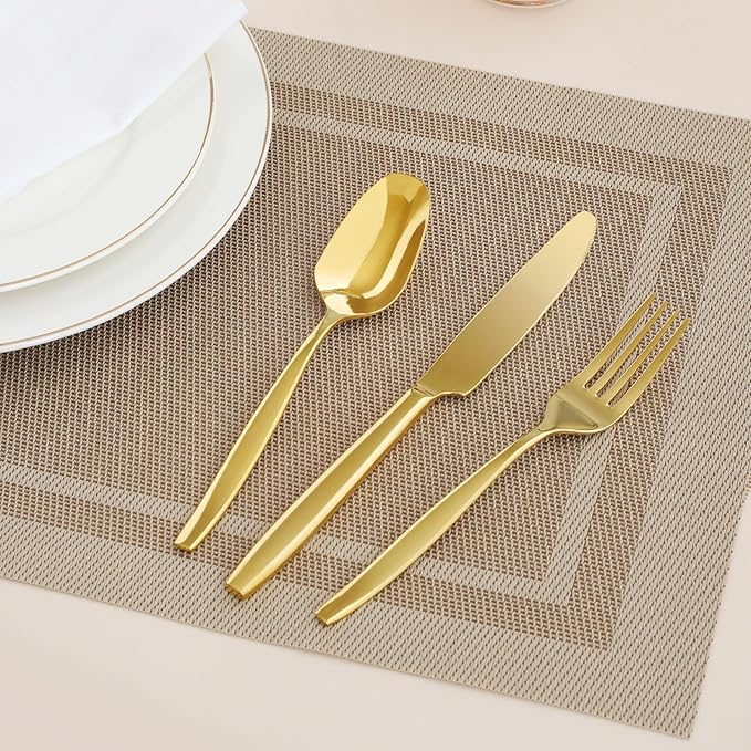 Gold 30-Piece Silverware Set,Stainless Steel Flatware Utensils Cutlery Set for 6,Including Steak Knife Fork and Spoon,Dishwasher Safe,Modern Tableware for Home & Dining