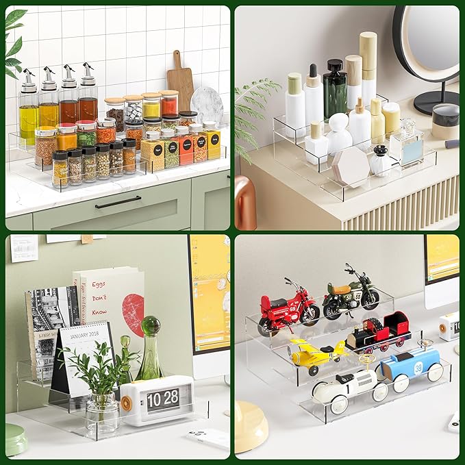 3-Tier Acrylic Spice Rack, Spice Organizers and Storage for Kitchen 2 Pack, 10.2 x 9.6 x 3.9 Inches