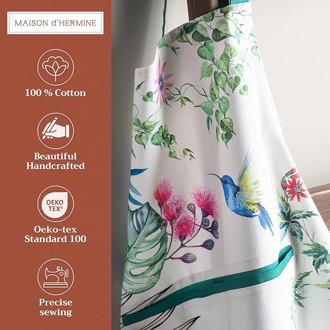 Maison d' Hermine 100% Cotton Apron for women with Pocket Kitchen Chef Apron for Men Cooking Gardening Server Waitress