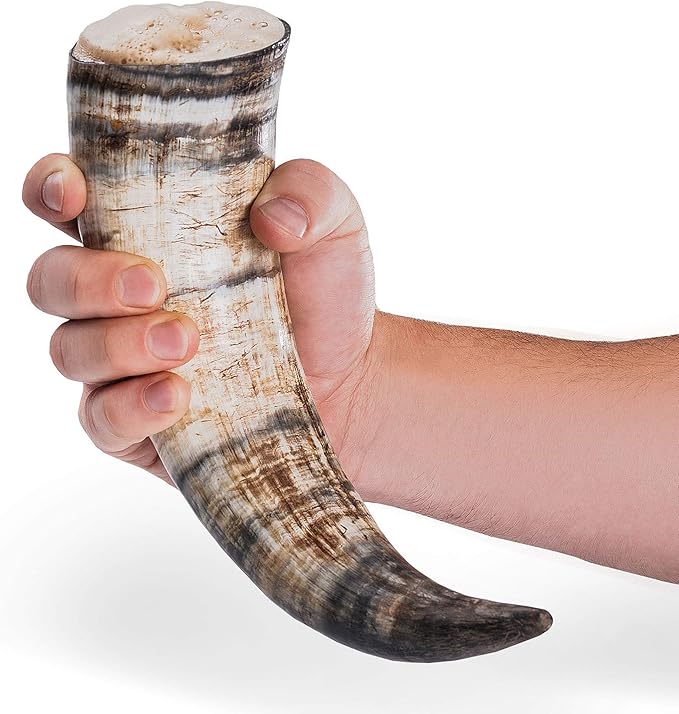 Norse Tradesman Genuine 12" Ox-Horn Viking Drinking Horn with Fitted Stand & Burlap Gift Sack - The Original, 12-Inches, Low Polish