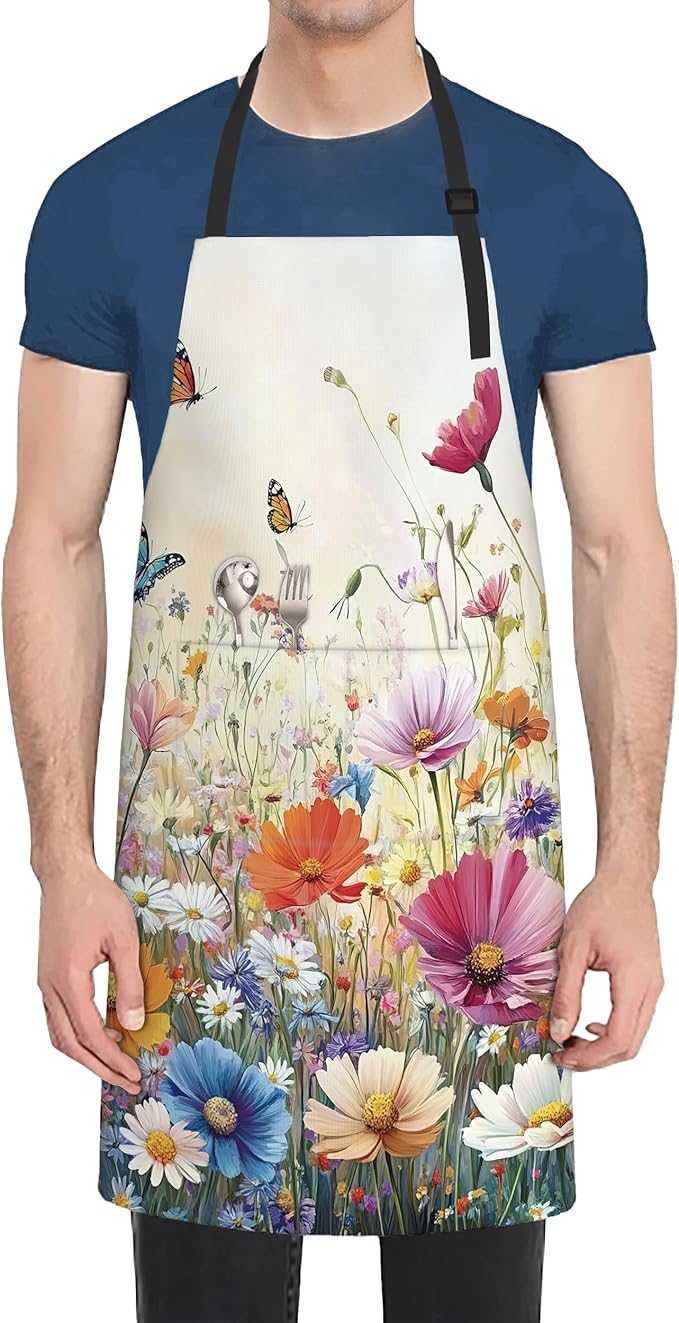 Apron with Pockets for Women, Adjustable Kitchen Cooking BBQ Chef Apron, Gifts for Mom Birthday, or Holidays