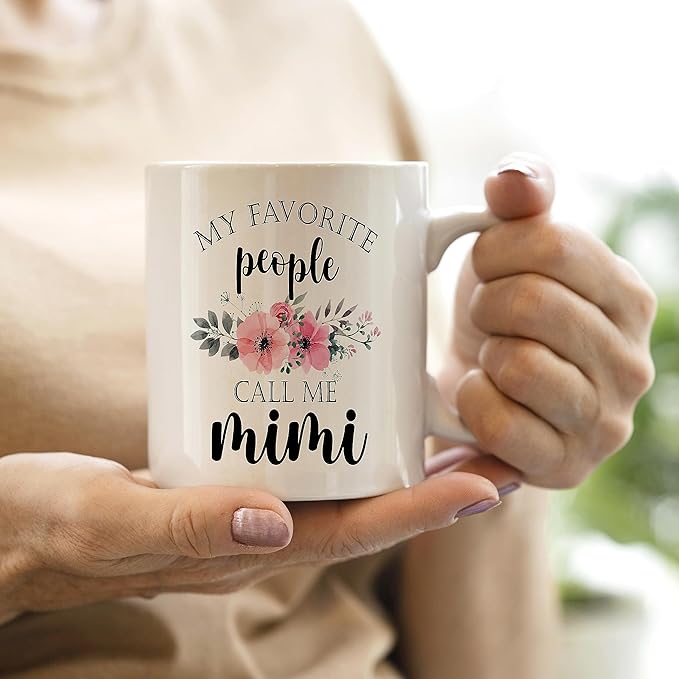 QASHWEY Mimi Coffee Mug, Mimis Gifts, Grandma Coffee Mugs, GrandmaGifts, Mimis Coffee Mugs Tea Cup Gifts for Women Grandma, My Favorite People Call Me Mimi Coffee Cups Ceramic11oz