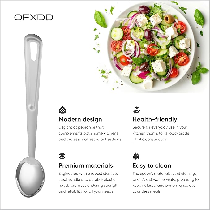 Kitchen Spoons for Cooking - Stainless Steel Serving Spoons - Big Spoons for Home and Restaurant - Metal Cooking Spoon with Long Handle, 15 Inch