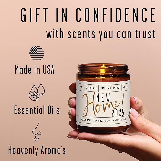 House Warming Gifts New Home, Housewarming Gifts New Home 2025' Soy Candle, w/Vanilla, Coconut & Vetiver I for New House I 9oz Jar, 50Hr Burn, Made in USA