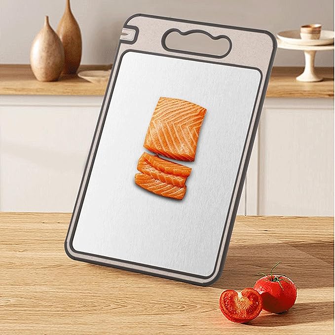 Titanium Cutting Board 2 In 1 Double Sided Pure Titanium And Wheat Straw PP With Juice Grooves, Grinding Area And Knife Sharpener Cutting Boards For Kitchen 16.5 Inches X 11.8 Inches