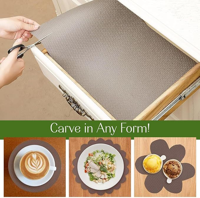 EVALAND Shelf Liners for Kitchen Cabinets Non-Adhesive 12" x 33 FT Beige Drawer Liner Non Slip, Washable Cabinet Liner, Waterproof Shelf Liners for Cabinets, Refrigerator Bathroom Pantry Cabinet Mat