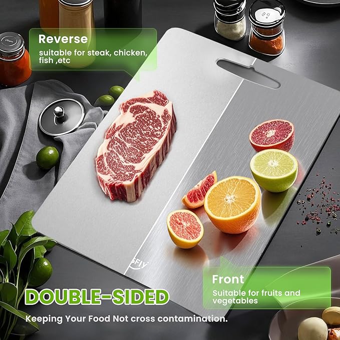 2 Pack Titanium Cutting Board-100% Pure Titanium Cutting Boards For Kitche,Easy to clean, Double-sided food-grade Cutting Board For Meats, Fruits And Vegetables (15 * 11)