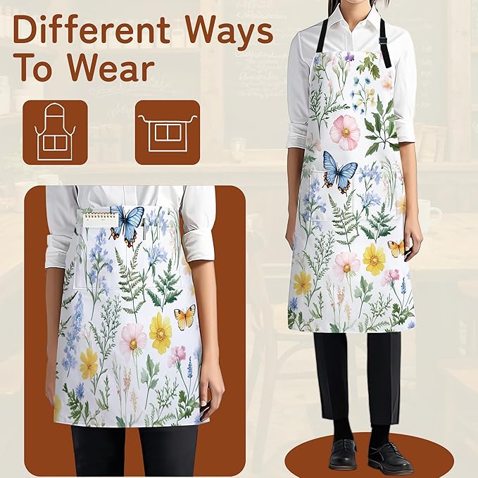 Cooking Aprons for Men and Women,Adjustable Bib Chef Apron with 2 Pockets, Soft and Durability Kitchen Apron