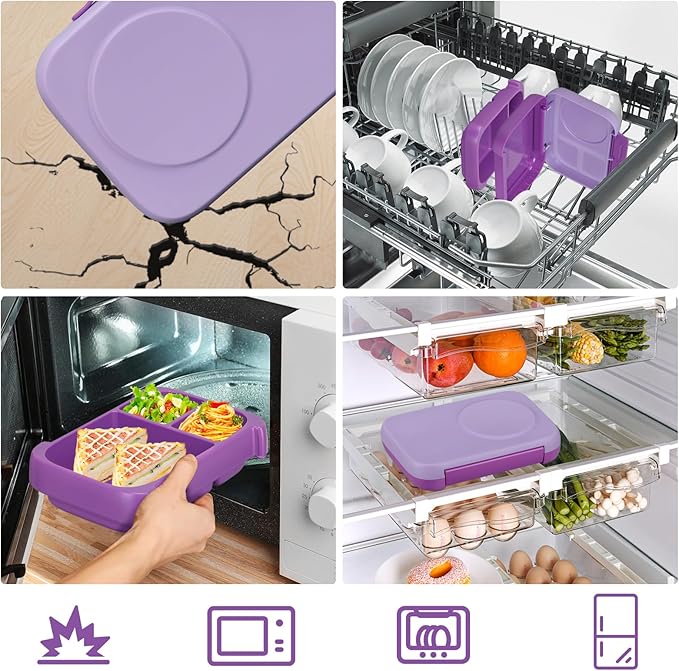 MAISON HUIS Chill Bento Lunch Box for Kids Adult with Ice Pack 3 Compartments Leakproof Lunch Containers Keep Food Cold for Girl Boy School