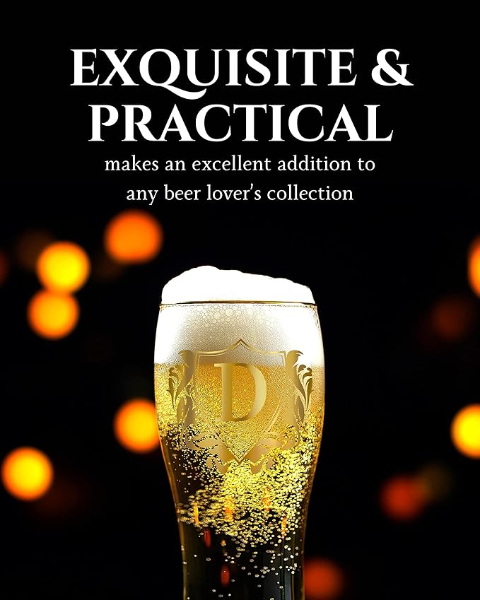 Personalized Beer Glass, Custom Alcohol Gifts for Beer Lovers, Unique Birthday, Christmas Gifts for Dad, Uncle, Husband, Boyfriend, with Initial C