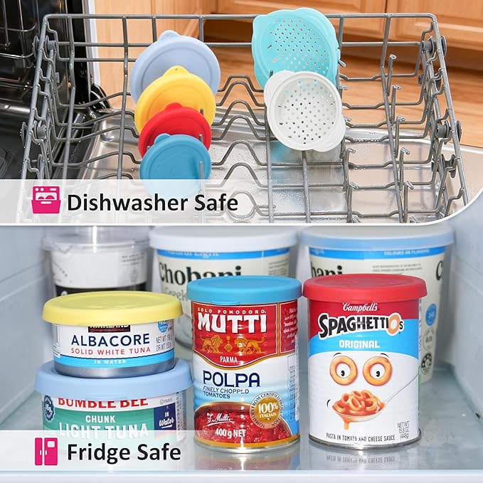 Valuable 7 Pcs Canning Essentials Bundle — 1 Pack Magnetic Can Opener & 2 Packs Can Strainers & 4 Packs Silicone Can Lids, Fit for 3.0''|3.2''|3.5''|4.0-inches Cans, Holiday Kitchen Gadgets