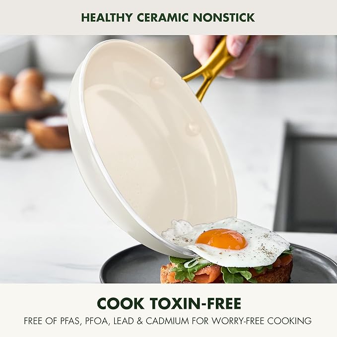 GreenPan Swift Nonstick 10” and 12” Frying Pan Skillet Set, Ceramic PFAS-Free 2 Piece Kitchen Cooking Set, Oven & Broiler Safe to 600°F, Dishwasher Safe Cookware, Cream