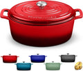 Signature Enameled Cast Iron Oval Dutch Oven | Non-Stick Serving Pot with Tight Fitting Lid for Perfect Roasting, Baking, Sauteing, and Bread Making | 5Q [Red]