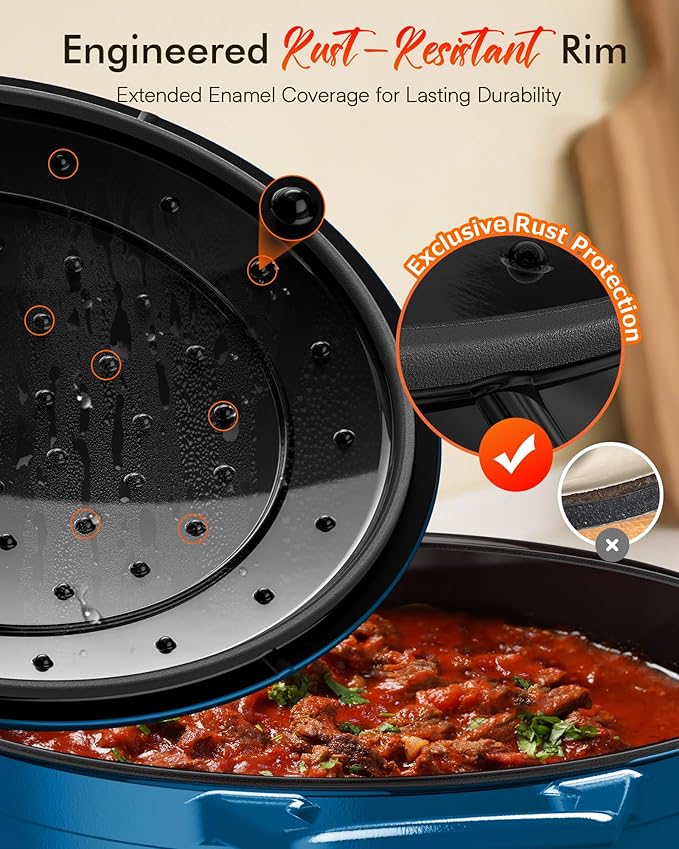 Nuwave 6QT Healthy Enameled Cast Iron Dutch Oven Pot with Lid, Heavy Duty 7-Layer Enamel, Enhanced Rust Protection, Dual Handles, Oven Safe to 500°F for Sourdough Bread Baking, Braise, Stew, Roast