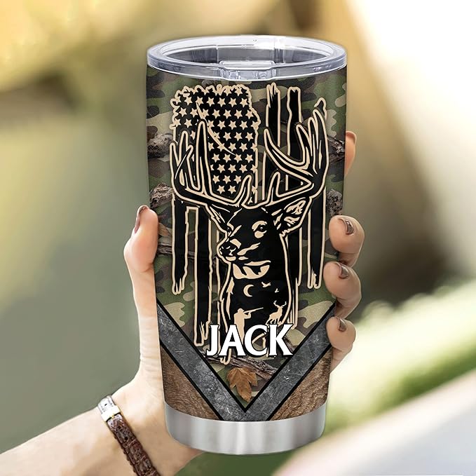 Hyturtle Personalized Hunting Gifts For Men - Deer Hunting Tumbler 20 Oz Travel Coffee Mug Stainless Steel - Fathers Day Hunting Gift For Dad, Him, Boy, Husband, Hunters From Son, Wife On Birthday