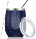 MEWAY Stemless 12 OZ Wine Tumbler Glasses with Lid -Insulated Double Wall Vacuum Stainless Steel Glitter Tumbler with Straw,for Woman Under 10 dollars (Rainbow Navy,1)