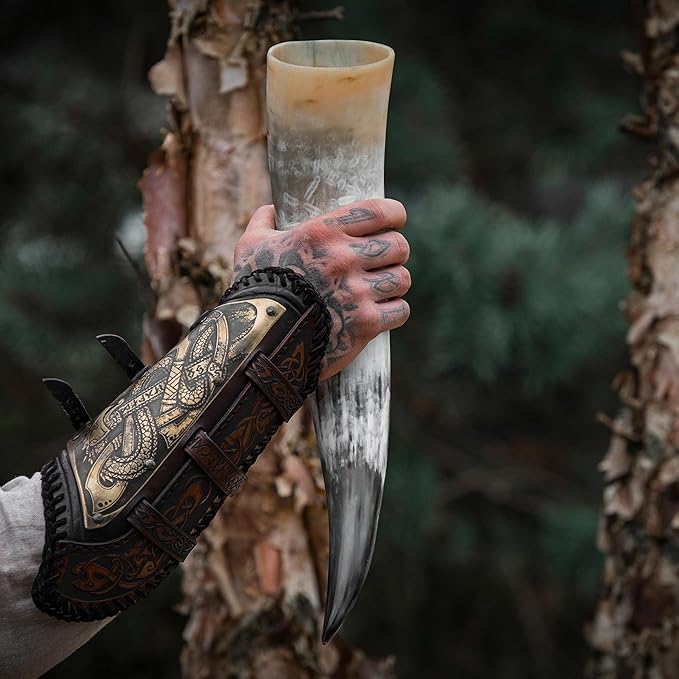 Norse Tradesman Genuine 12" Ox-Horn Viking Drinking Horn with Fitted Stand & Burlap Gift Sack - The Original, 12-Inches, High Polish