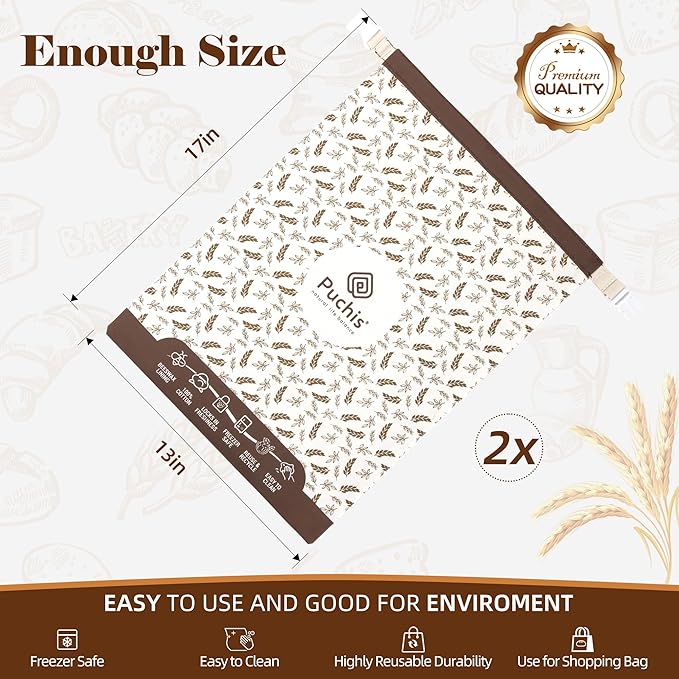 2 Pack XL Cotton & Beeswax Bread Bags for Sourdough & Homemade Bread – Organic Bees vax- Reusable, Eco-Friendly & Food-Safe Storage, 17x13 in, Freezer-Safe Freshness