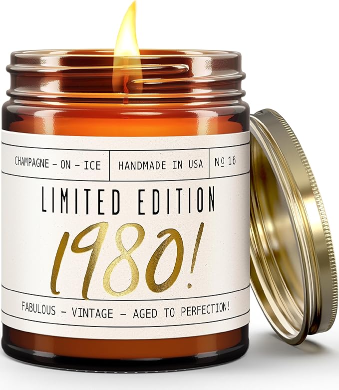 45th Birthday Gifts for Women - 'Limited Edition 1980' Soy Candle, w/Champagne on Ice I 45 Birthday Gifts for Women I 45th Gift for Her Ideas I 9oz Reusable Jar, 50Hr Burn, Made in USA