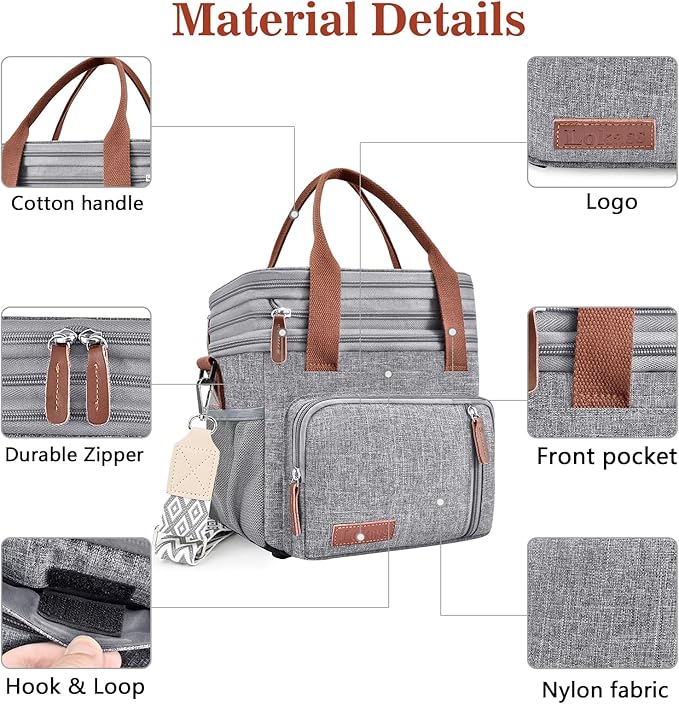 LOKASS Lunch Box & Lunch Bag for Women Men Double Deck, Large Insulated Adult Lunch Box Leakproof Lunchbox Cooler Bag for Work Picnic Beach,（Gray16L）