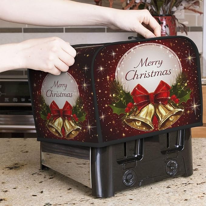 Toaster Cover 4 Slice Christmas Bell Red Xmas Kitchen Small Appliance Covers with Pockets Dust and Fingerprint Protection