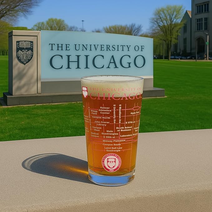 Greenline Goods – University of Chicago Maroons College Pint Beer Glasses (Set of 2), 16 oz – Full-Color Logo + Campus Map