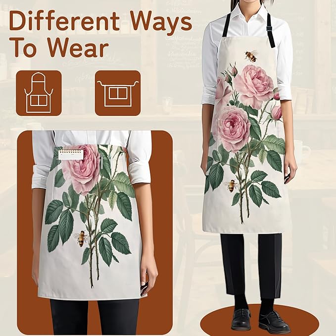 Apron with Pockets for Women, Adjustable Kitchen Cooking BBQ Chef Apron, Gifts for Mom Birthday, or Holidays