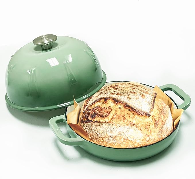 Cuisiland Enameled Cast Iron Bread Cloche – Dome Lid Dutch Oven for Artisan Sourdough Baking – Heat-Retaining, Nonstick Bakeware for Crispy Crust & Even Baking – Oven Safe, Elegant Green Design