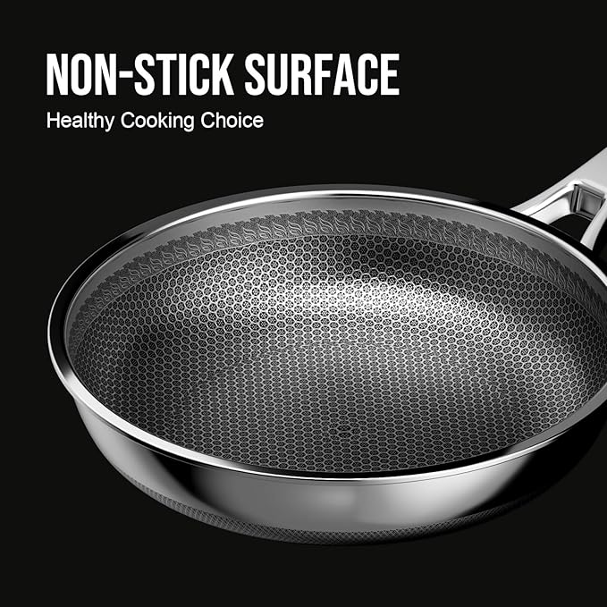 12 Inch Hybrid Nonstick Frying Pan, Stainless Steel Pan Non Stick Skillet, PFOA Free Cookware, Non Toxic Chef's Pan, Compatible with Electric, Gas and Induction, No Lid