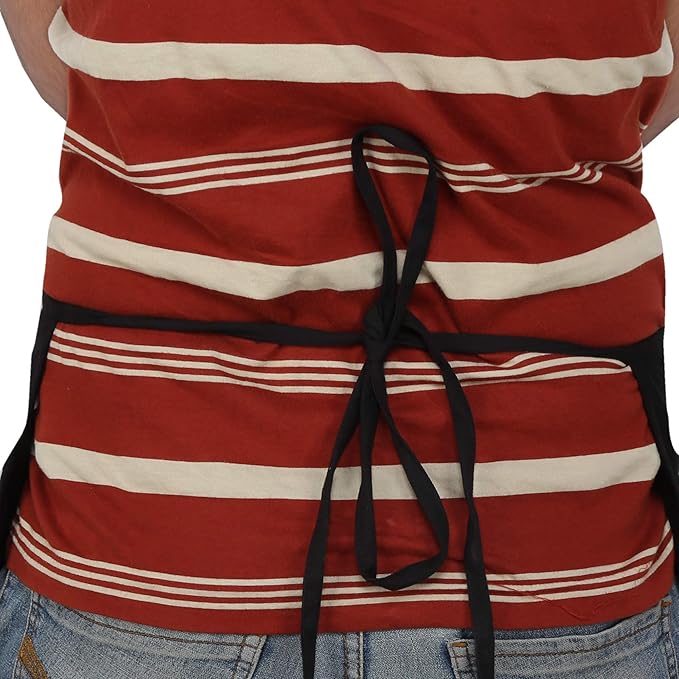 RAJRANG Pure Cotton Waitress Apron Half Server Waist Short Aprons with 3 Pockets