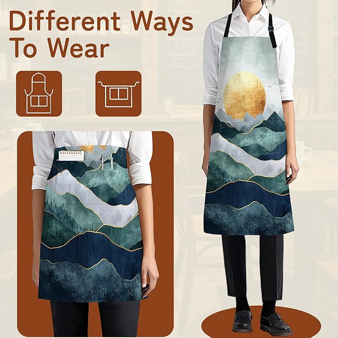 Cooking Aprons for Men and Women,Adjustable Bib Chef Apron with 2 Pockets, Soft and Durability Kitchen Apron