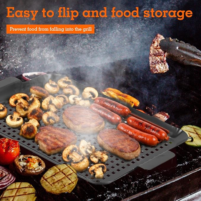 2PCS Grill pan: Grill pan for outdoor grill - Non-stick enamel coating grill topper suitable for camping, picnic, party