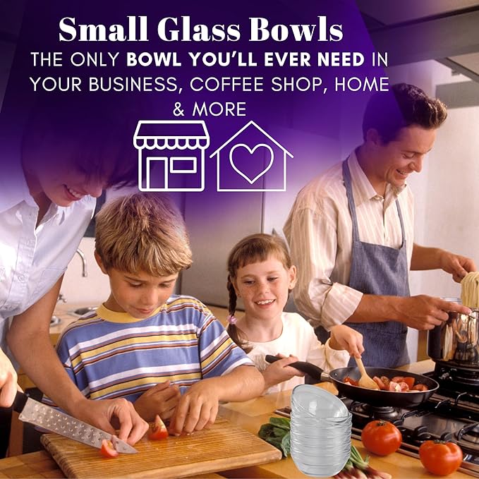 14pc Set of Small Glass Bowls, Microwave Safe, 4-ounce, Durable Prep Bowls Stackable - Glass Ramekins (Set Includes: 4 Measurement Spoons)