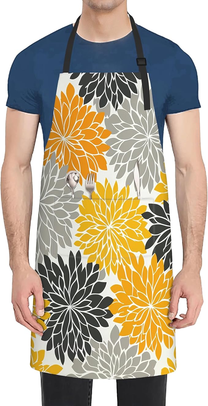 Cooking Apron for Women and Men,Adjustable Chef Bib Apron with 2 Pockets, Water and Oil Resistant for Kitchen Use