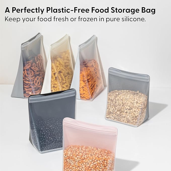 W&P Porter Silicone Reusable Storage Bag, Sandwich (36oz Stand-Up), Cream, Food Storage Container, Microwave and Dishwasher Safe, Easy Cleaning