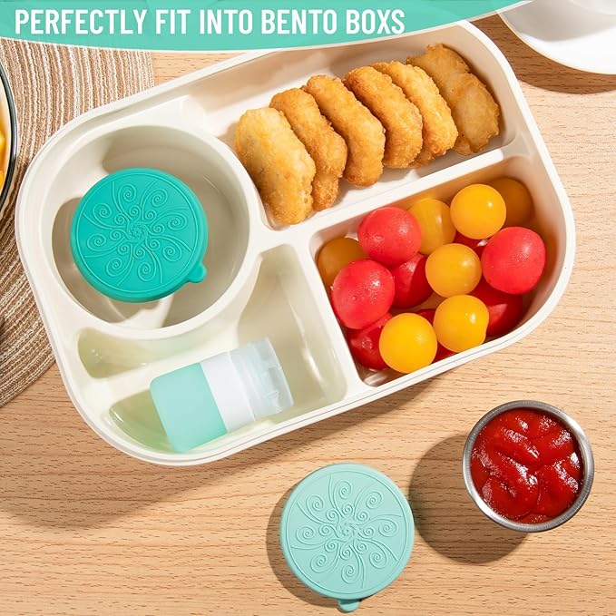 8-Pack Salad Dressing Container To Go, 1-oz Silicone Small Condiment Squeeze Bottles and 1.6 oz Stainless Steel Sauce Containers Cups, Leakproof Condiment Containers with Lids for Lunch Box