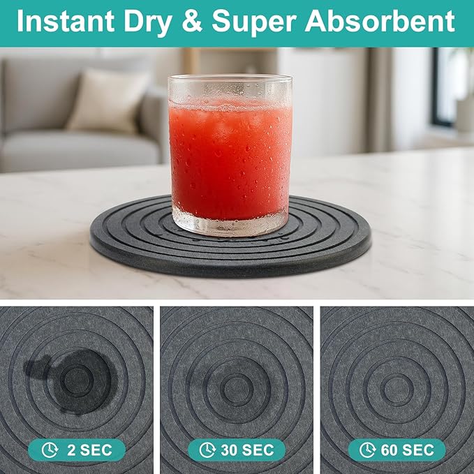 3 Pack Trivets for Hot Dishes Decorative Diatomite Stone Drying Tray for Kitchen Counter Black Silicone Trivets for Hot Pots and Pans Large Coasters Ceramic Trivet Set Round Bathroom Decor Trays