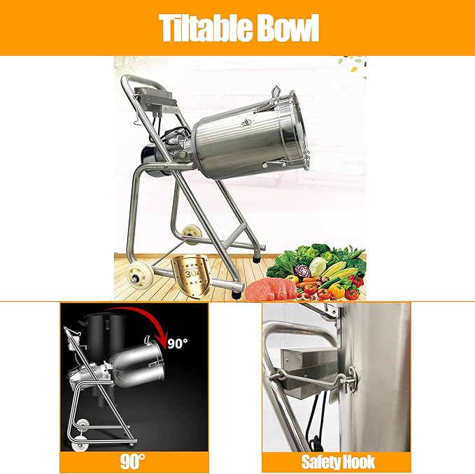 TECHTONGDA Commercial Food Processor Cutter, Multifunction Meat Vegetable Chopper, 32L Capacity Fruit Blender, Stainless Steel Meatball Beater, Ideal for Vegetable Fruits Grains Peanut Ginger Garlic