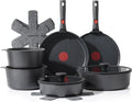SENSARTE 17 Piece Pots and Pans Set, Nonstick Detachable Handle Cookware Set, Induction Thermo-Signal Cookware Set with Removable Handle, Healthy Non Stick for RV, Dishwasher ＆ Oven Safe (Black)