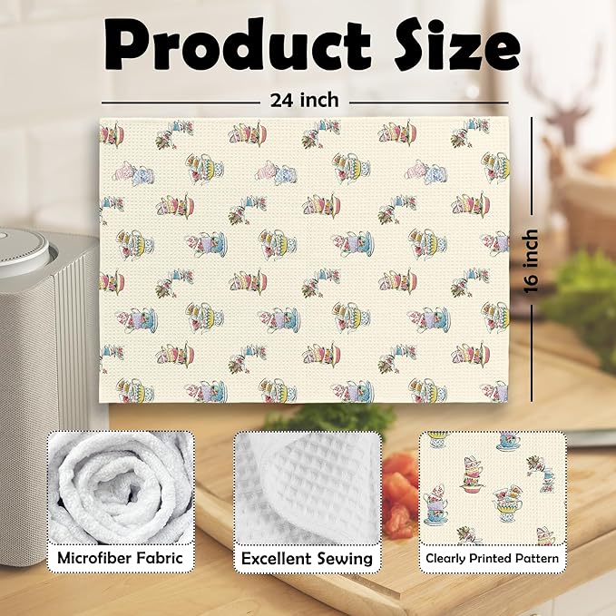 Vintage Spring Floral Teacups Kitchen Dish Towels, Retro Garden Tea Lover Gifts for Women, Roses Flower Cups Teapots Kitchen Decor, Tea Time Hand Towels Kitchen Tea Towels Decorations, 16x24inch